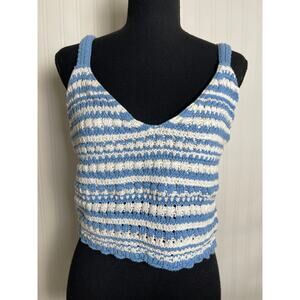Hollister Crochet Color Block Crop Tank Top Womens Size L BlueWhite Coastal Boho